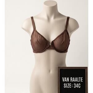 Vintage Van Raalte 34C Bra Sheer Brown Mesh Lace Underwire Sexy Retro 88165